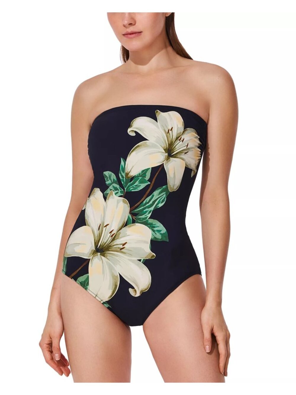 NWT Gottex Yuri Flower Bandeau One Piece Swimsuit Black/Cream Size 6
